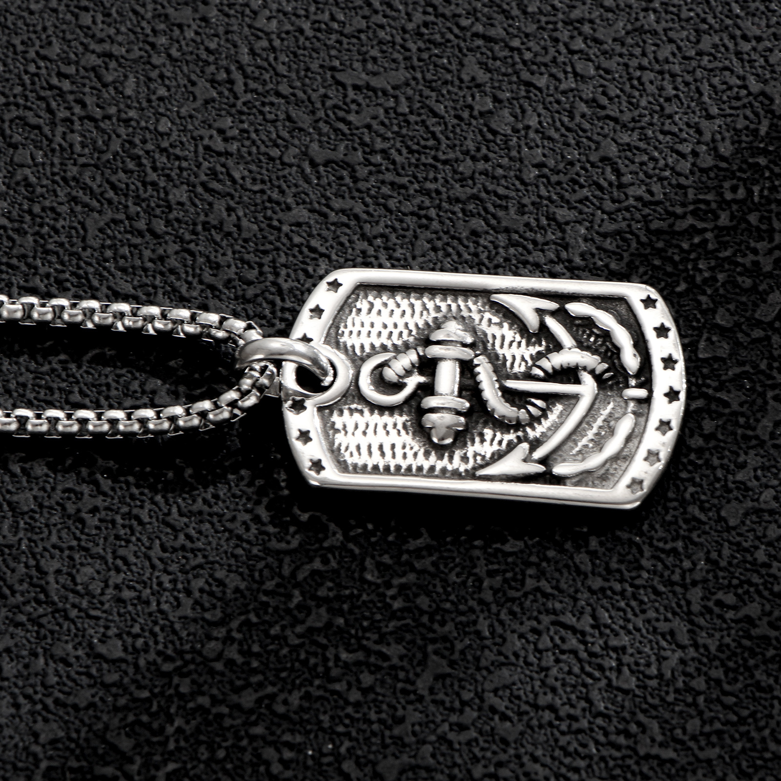 Wrapped Anchor Pentagram Dog Tag Necklace
